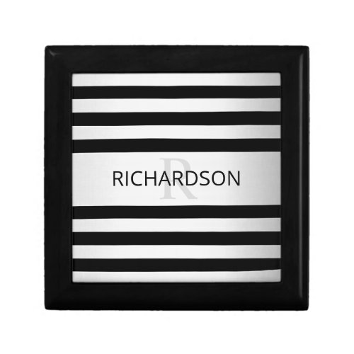 Contemporary Faux Silver Ombre Stripes  Black Gift Box