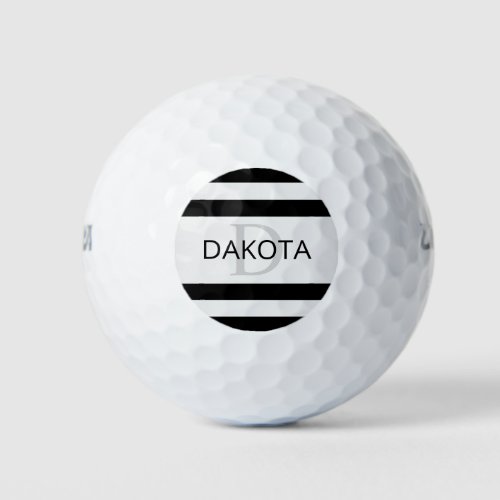 Contemporary Faux Silver Ombre Stripes  Black Golf Balls