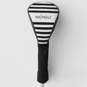 Contemporary Faux Silver Ombre Stripes & Black Golf Head Cover