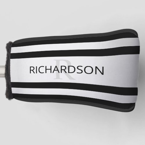 Contemporary Faux Silver Ombre Stripes  Black Golf Head Cover