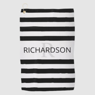 Contemporary Faux Silver Ombre Stripes & Black Golf Towel
