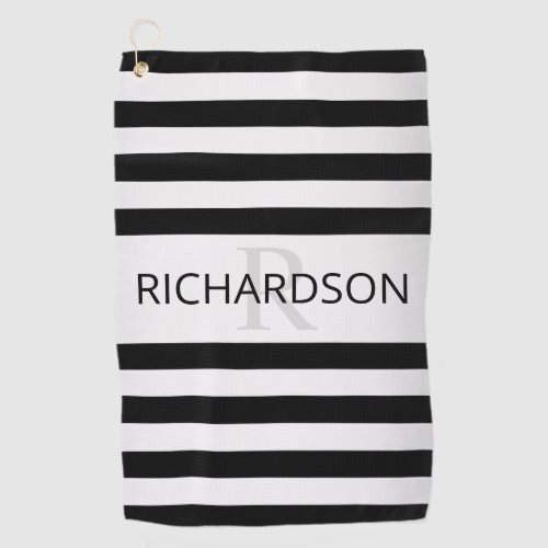 Contemporary Faux Silver Ombre Stripes  Black Golf Towel