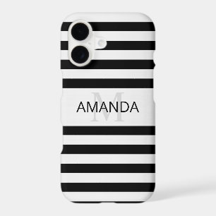 Contemporary Faux Silver Ombre Stripes & Black iPhone 17 Case