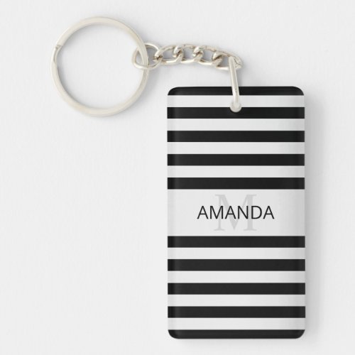 Contemporary Faux Silver Ombre Stripes  Black Keychain