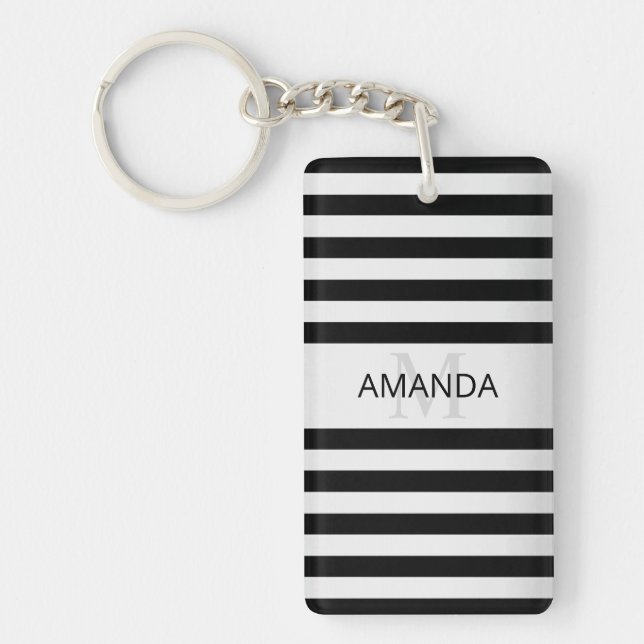 Contemporary Faux Silver Ombre Stripes & Black Keychain (Front)