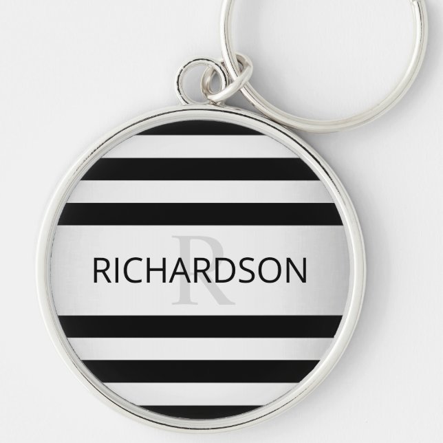 Contemporary Faux Silver Ombre Stripes & Black Keychain (Front)