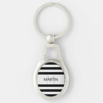 Contemporary Faux Silver Ombre Stripes & Black Keychain by simple_monograms at Zazzle