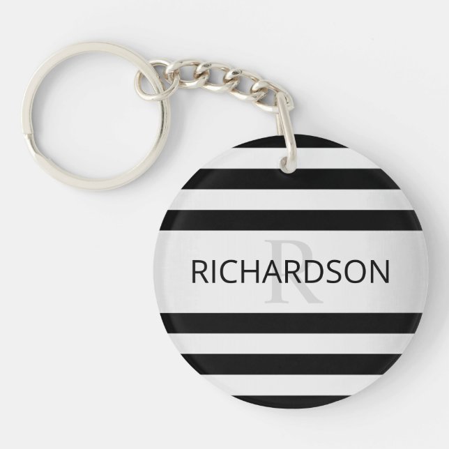 Contemporary Faux Silver Ombre Stripes & Black Keychain (Front)
