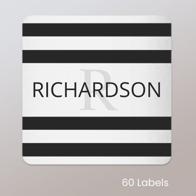 Contemporary Faux Silver Ombre Stripes & Black Kids' Labels (Creator Uploaded)