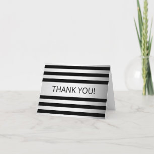 Contemporary Faux Silver Ombre Stripes & Black Letterpress Thank You Card