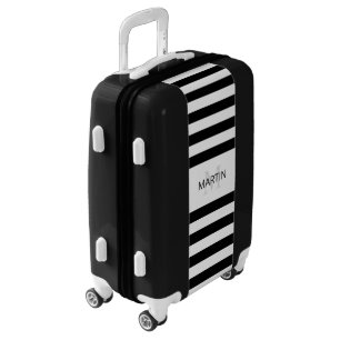 Contemporary Faux Silver Ombre Stripes & Black Luggage