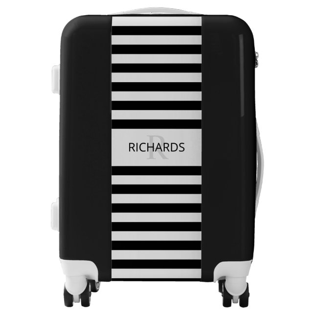 Contemporary Faux Silver Ombre Stripes & Black Luggage (Front)