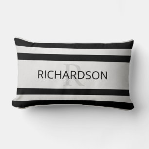 Contemporary Faux Silver Ombre Stripes & Black Lumbar Pillow