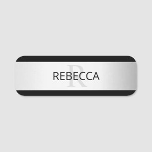 Contemporary Faux Silver Ombre Stripes & Black Name Tag
