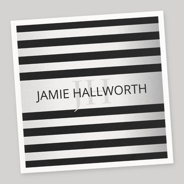 Contemporary Faux Silver Ombre Stripes & Black Napkins (Creator Uploaded)