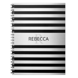 Contemporary Faux Silver Ombre Stripes &amp; Black Notebook