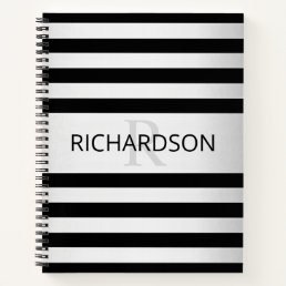 Contemporary Faux Silver Ombre Stripes &amp; Black Notebook