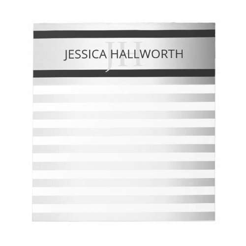 Contemporary Faux Silver Ombre Stripes  Black Notepad