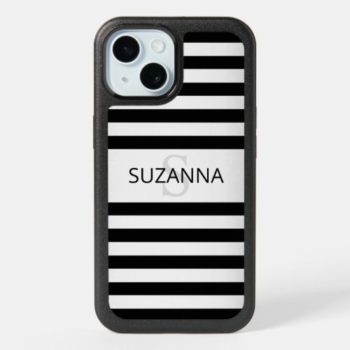 Contemporary Faux Silver Ombre Stripes  Black iPhone 15 Case