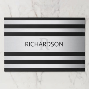 Contemporary Faux Silver Ombre Stripes & Black Paper Pad