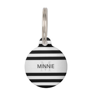 Contemporary Faux Silver Ombre Stripes & Black Pet ID Tag