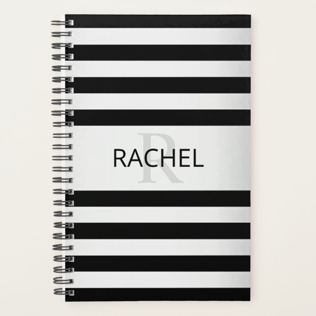 Contemporary Faux Silver Ombre Stripes & Black Planner (Front)
