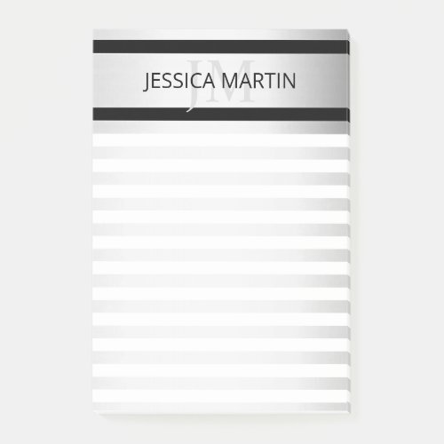 Contemporary Faux Silver Ombre Stripes  Black Post_it Notes