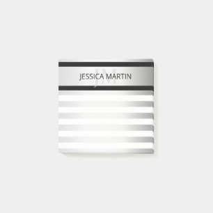 Contemporary Faux Silver Ombre Stripes & Black Post-it Notes