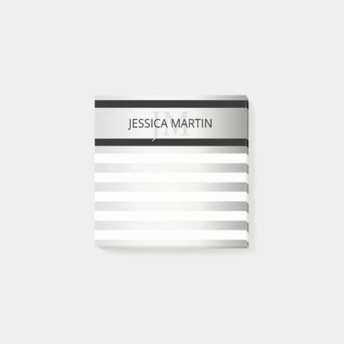 Contemporary Faux Silver Ombre Stripes  Black Post_it Notes