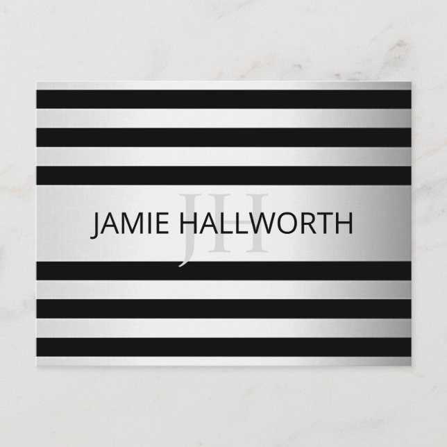 Contemporary Faux Silver Ombre Stripes & Black Postcard (Front)