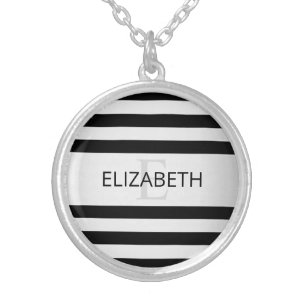 Contemporary Faux Silver Ombre Stripes & Black Silver Plated Necklace