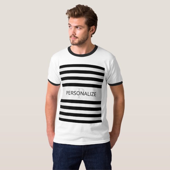 Contemporary Faux Silver Ombre Stripes & Black T-Shirt (Front Full)