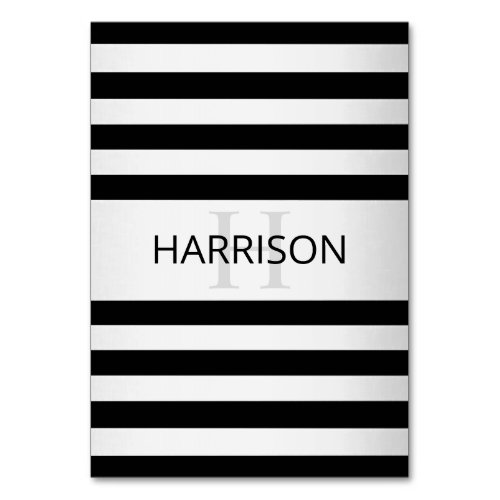 Contemporary Faux Silver Ombre Stripes  Black Table Number