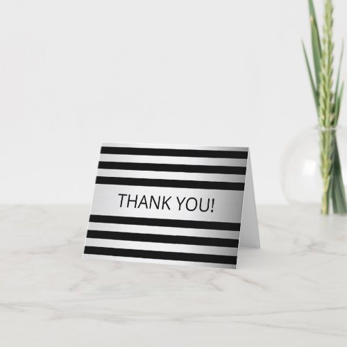 Contemporary Faux Silver Ombre Stripes  Black Thank You Card