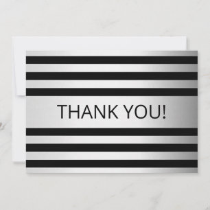 Contemporary Faux Silver Ombre Stripes & Black Thank You Card