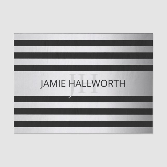 Contemporary Faux Silver Ombre Stripes & Black Tissue Paper (Front)