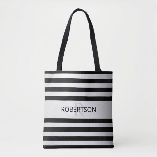 Contemporary Faux Silver Ombre Stripes  Black Tote Bag