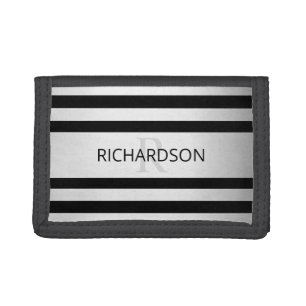 Contemporary Faux Silver Ombre Stripes & Black Tri-fold Wallet