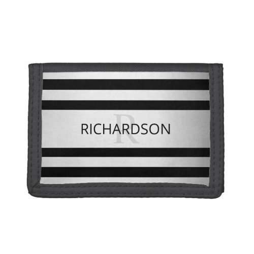 Contemporary Faux Silver Ombre Stripes  Black Trifold Wallet