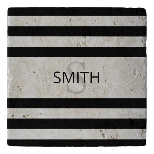 Contemporary Faux Silver Ombre Stripes  Black Trivet