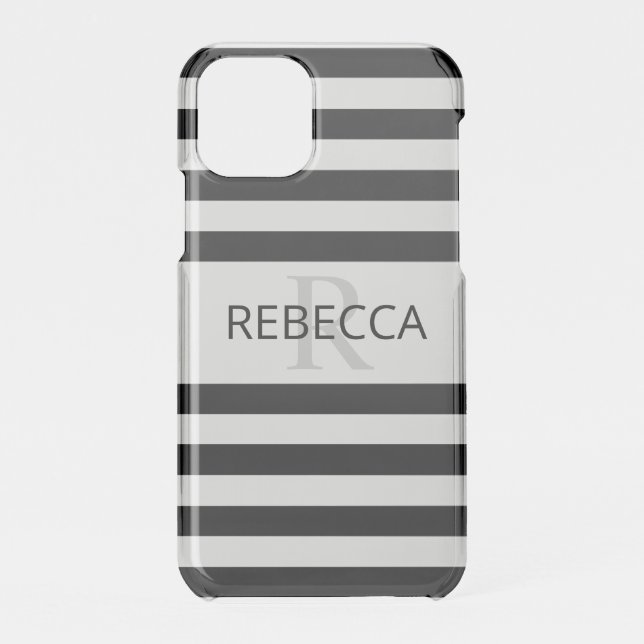 Contemporary Faux Silver Ombre Stripes & Black Uncommon iPhone Case (Back)