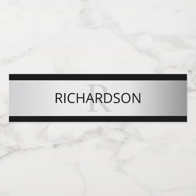 Contemporary Faux Silver Ombre Stripes & Black Water Bottle Label (Single Label)