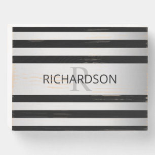 Contemporary Faux Silver Ombre Stripes & Black Wooden Box Sign