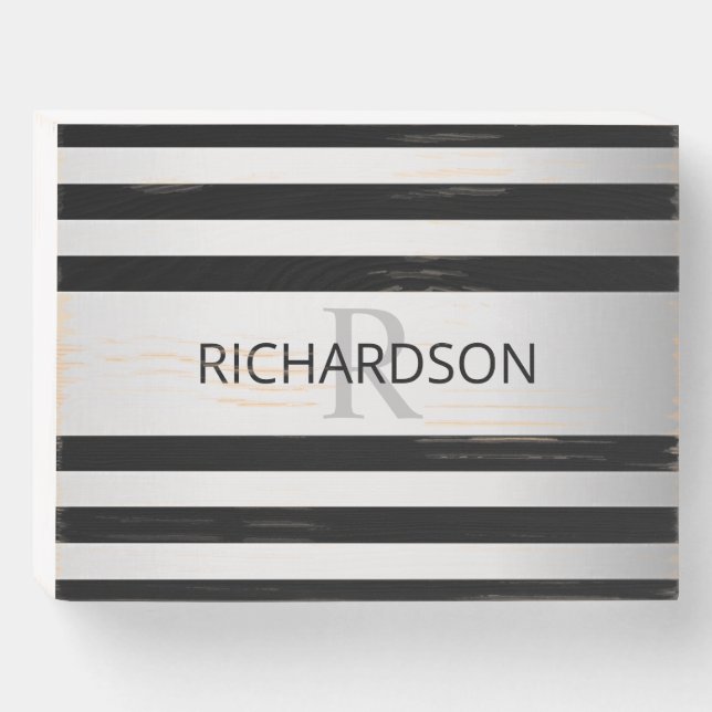 Contemporary Faux Silver Ombre Stripes & Black Wooden Box Sign (Front Horizontal)