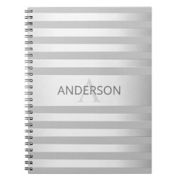 Contemporary Faux Silver Ombre Stripes &amp; Gray Notebook