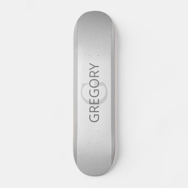 Contemporary Faux Silver Ombre Stripes & Gray Skateboard (Front)