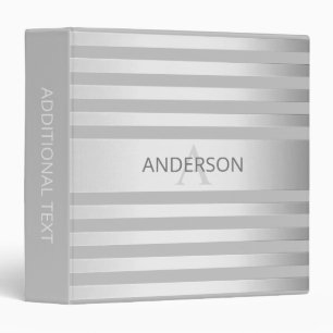 Contemporary Faux Silver Ombre Stripes & Grey 3 Ring Binder