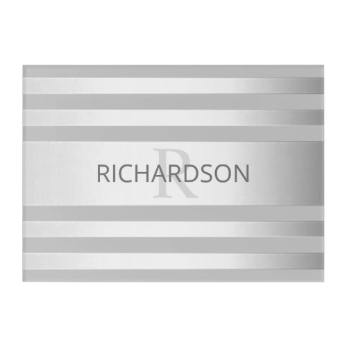 Contemporary Faux Silver Ombre Stripes  Grey Acrylic Print