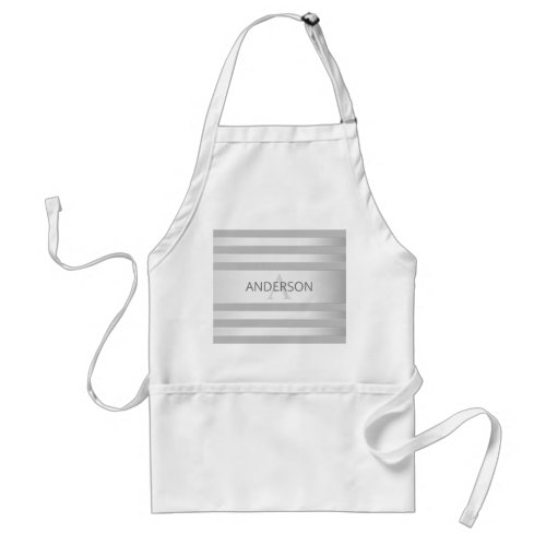 Contemporary Faux Silver Ombre Stripes  Grey Adult Apron