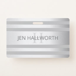 Contemporary Faux Silver Ombre Stripes &amp; Grey Badge